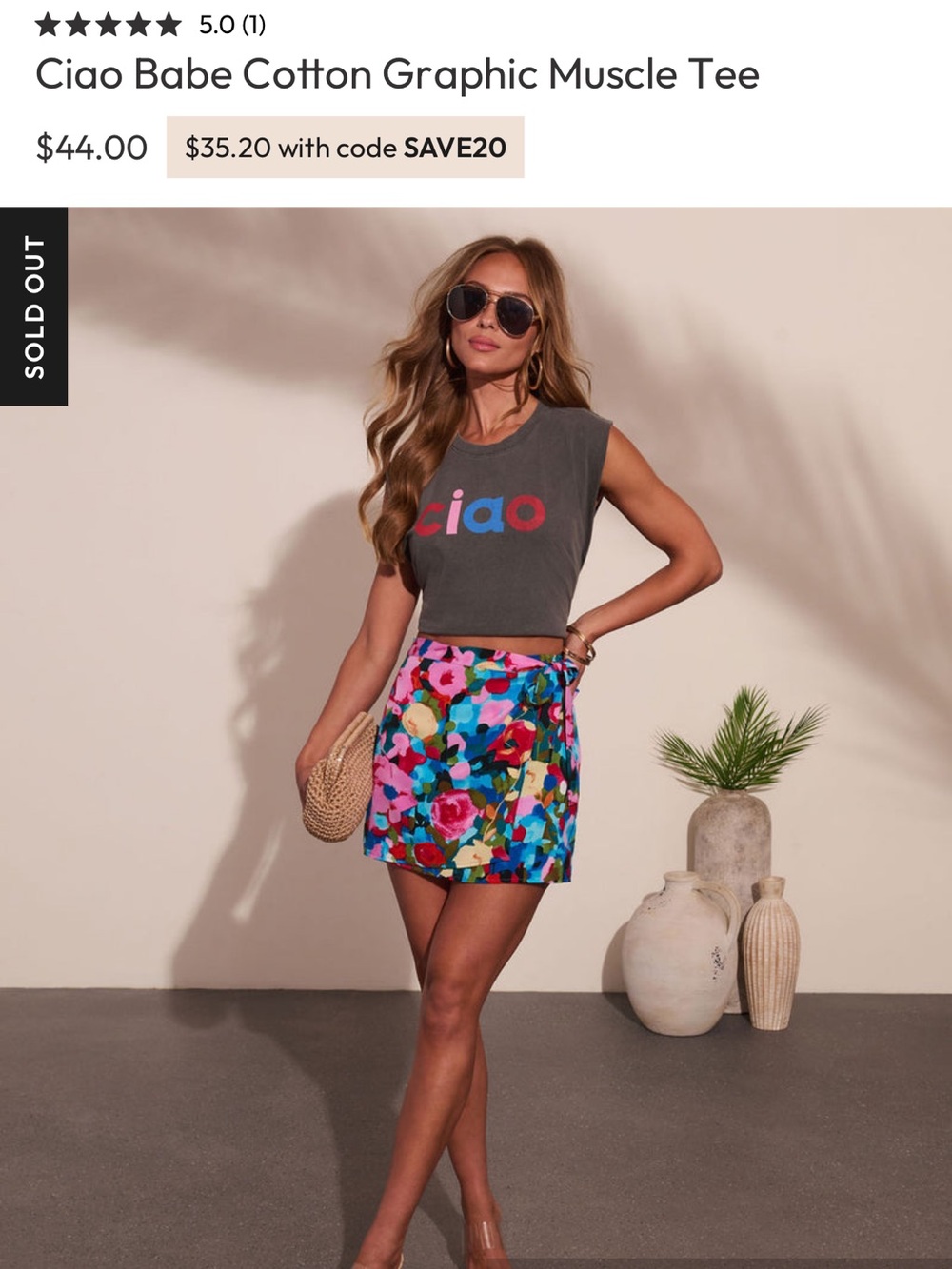 Vici Ciao Babe Graphic Cotton Muscle Tee XS